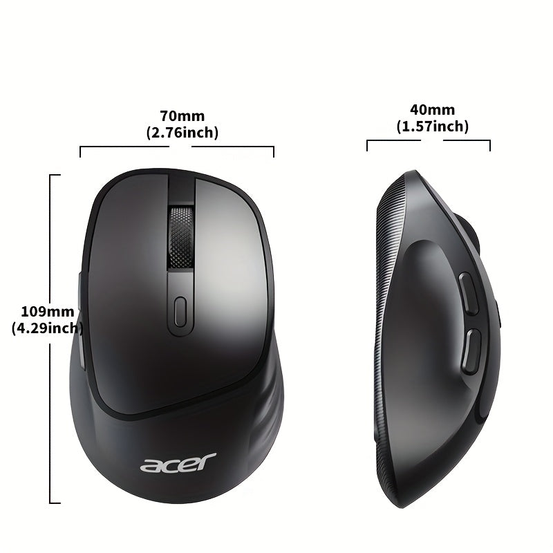 ACER Wireless Mouse, Ergonomic Silent Optical Mouse with Side Buttons, Low Latency 2.4G Wireless Mouse, Compatible with Windows/macOS/iPadOS/Android for Laptop, Computer, Office & Home Use, Home Office Accessory, Computer Nav