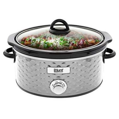 iHunt Bro Slow Cooker PRO, 220W, 4.25L, Premium Stainless Steel Pot, Transparent Secure Glass Lid, Silver