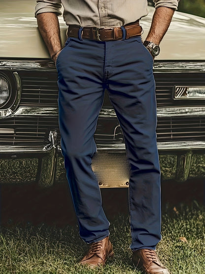 2pcs Men'S Stretch Chino Pants - Straight-Leg Business Casual Trousers with Elastic Waistband, All-Season Formal & Everyday Pants for Office, Meetings, And Casual Attire, Office Wear, Modern Trousers, Comfortable Fit, Versati