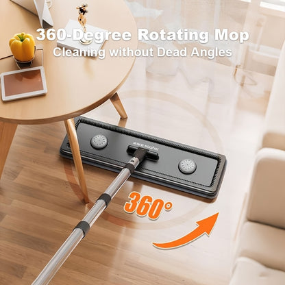 Hands-Free Flat Mop And Bucket Set with 4pcs Mop Pad- Dual-Purpose Dry And Wet Cleaning, Ideal for Bedroom, Kitchen, Living Room, Bathroom - Durable Plastic, for Household And Floor Cleaning, Tile Marble Floor Cleaning Mop Cl