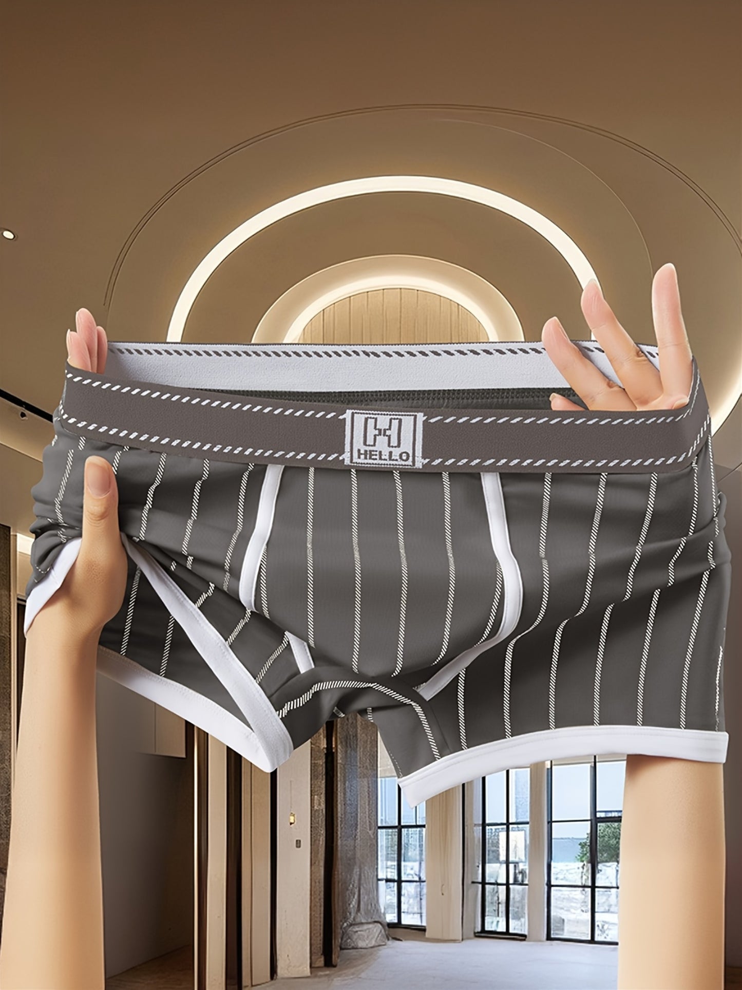 3pcs Men'S Boxer Briefs - Soft, Breathable, Stretchy Striped Boxer Shorts in Black, White, and Green - Comfortable Casual Underwear for Teens and Adults, Comfortable Underwear | Trendy Boxer Briefs | Medium Elasticity