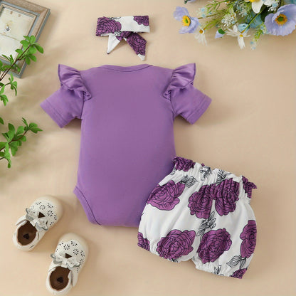 3pcs Short Sleeve & Shorts Set for Newborns - "I'm Daddy's Girl" Letter Print Pants and Headband, Mommy's World Alphabet Kids' Outfit, Perfect for Outdoor