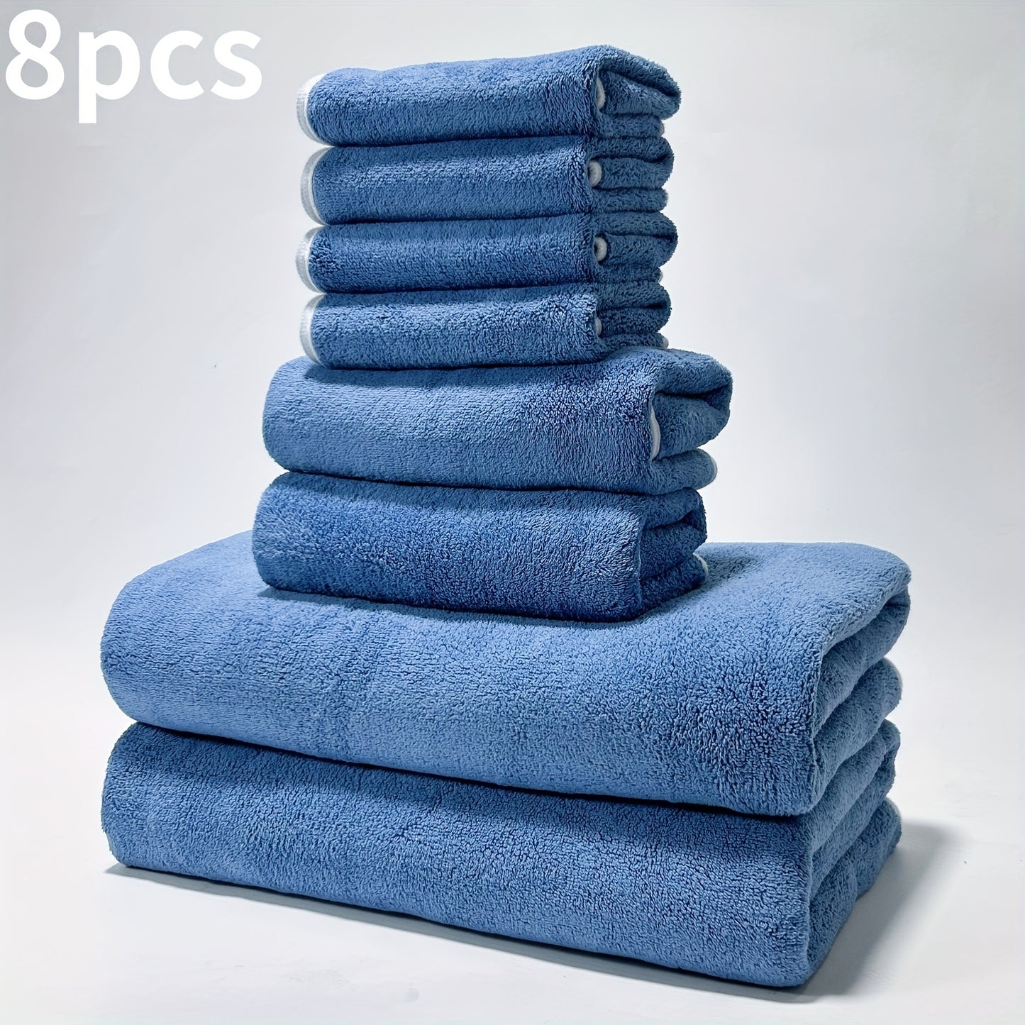8-Pack Ultra-Soft Coral Fleece Bath Towel Set, 2 Bath Towels 69.85 X 139.7 cm, 2 Hand Towels 34.8 X 74.93 cm, 4 Square Towels 29.97 X 29.97 cm, Quick-Drying, Highly Absorbent And Lightweight, Gentle Camping Towels
