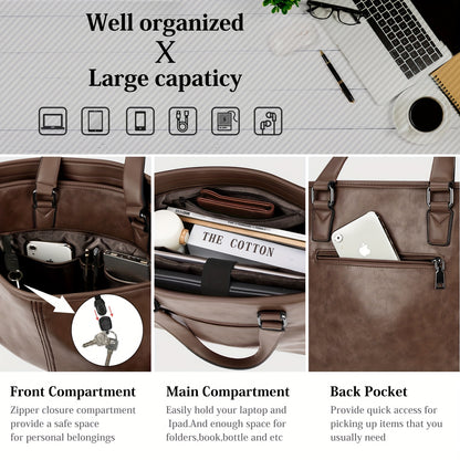 LUBARDY Men'S 15.6-Inch Laptop Briefcase - Lightweight Business Bag with Adjustable Shoulder Strap, Multiple Compartments & Zipper Closure, Coffee Brown for Office, Work, College, Laptop Storage, Professional Look, Durable Zi