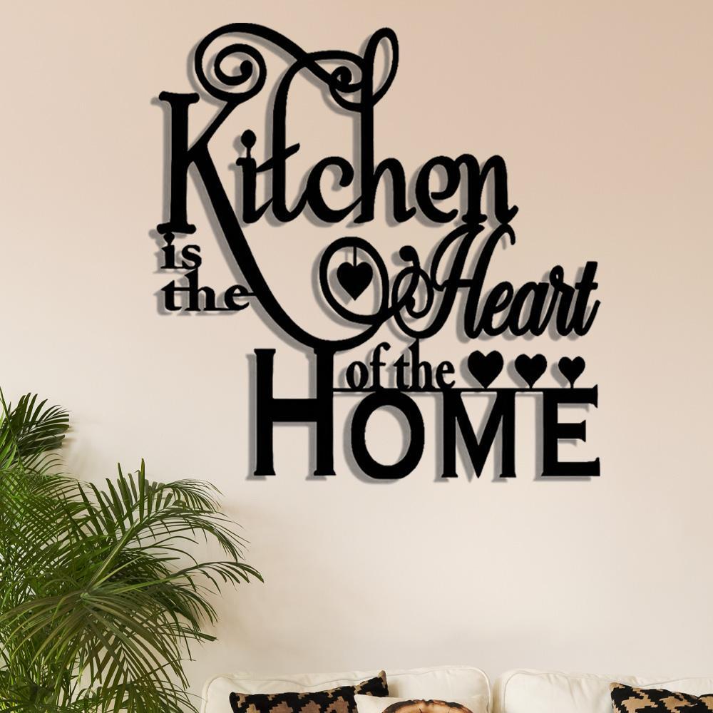 2D Flat, 1pc "Kitchen is the Heart of the Home" Metal Wall Decor - Elegant Script Kitchen Sign with Heart Accents - Durable Metal Art Plaque for Home, Cafe, Restaurant, Bar - Housewarming Gift for Cooks & Home Decorators, Caf