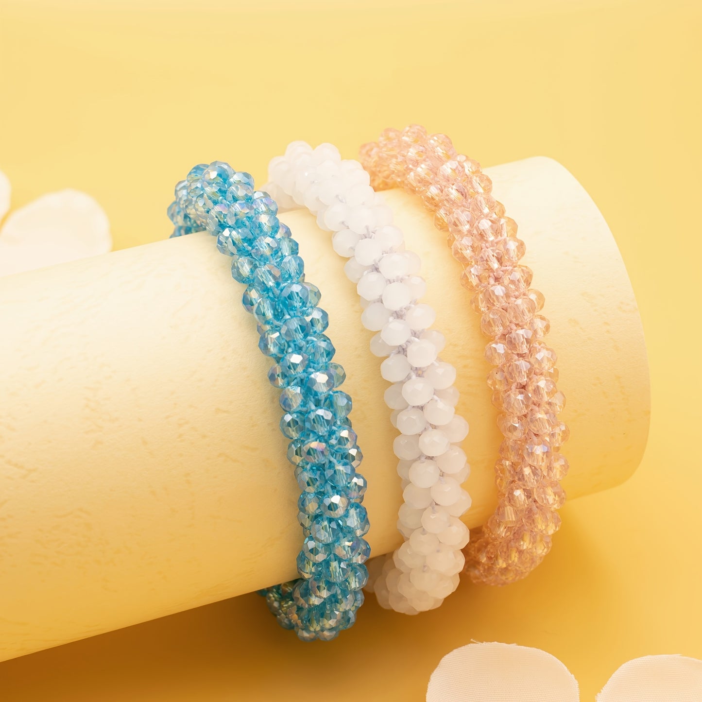 Esbbela 3pcs Bracelet Set Holiday Gift Beaded Artificial Crystal Stackable Strap Set with Elasticity Suitable for Women Men 16.51-20.32 cm Daily Vacation