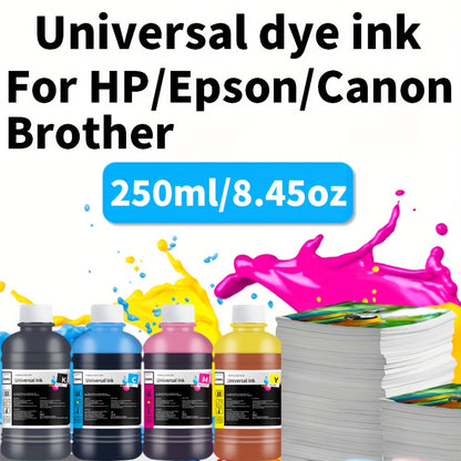 Dye Ink Cartridge Filling for Canon, Epson, HP, and Brother Printers - 250ml/8.45oz Universal Ink Cartridge with 4 Color Options (Black, Blue, Pink, Yellow) for HP 301XL, 302XL, 305XL, 304XL, PG-545, CL-546, 245, 246, 745 - H