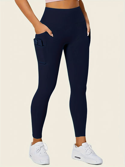 Women'S High-Waisted Shaping Leggings with Double Pockets - Butt-Lifting Design, Maroon Solid Color, Comfortable Stretch Fabric for, & Casual Wear, Leggings, Apparel, Sleek Look, Durable