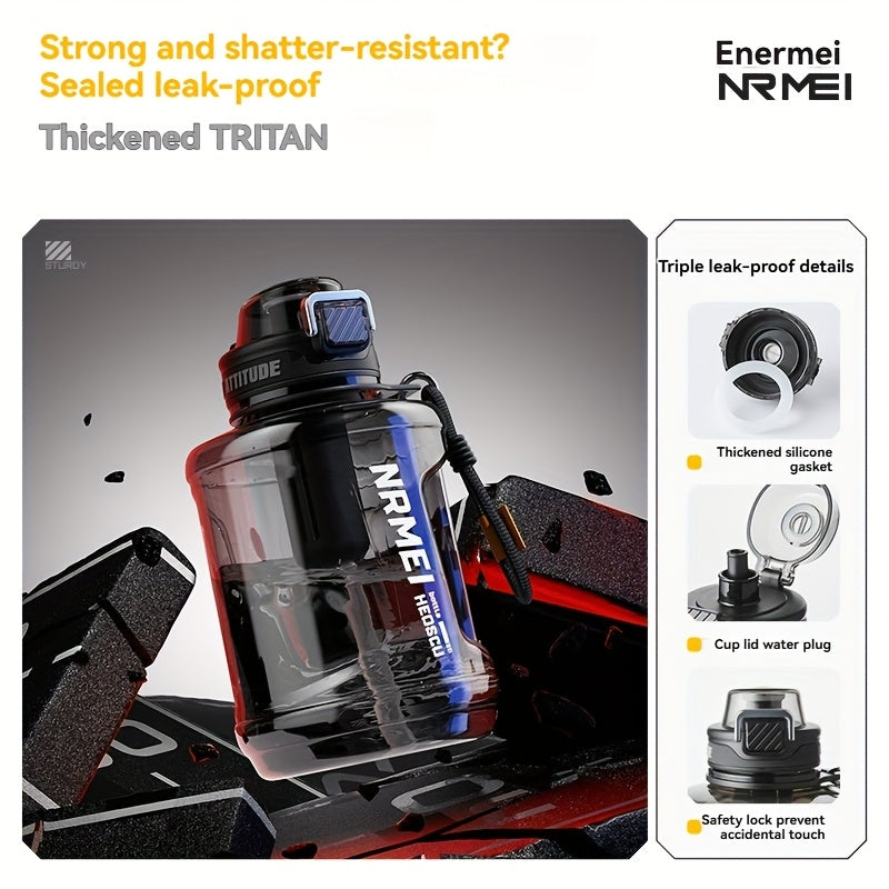 Garrafa de água NRMEI de 1,9 litros com marcador de tempo - Garrafa de hidratação de 1,9 litros livre de BPA, garrafa de água desportiva grande com palhinha e tampa, pega, adequada para campismo e ginásio.