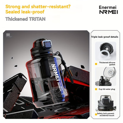 Garrafa de água NRMEI de 1,9 litros com marcador de tempo - Garrafa de hidratação de 1,9 litros livre de BPA, garrafa de água desportiva grande com palhinha e tampa, pega, adequada para campismo e ginásio.