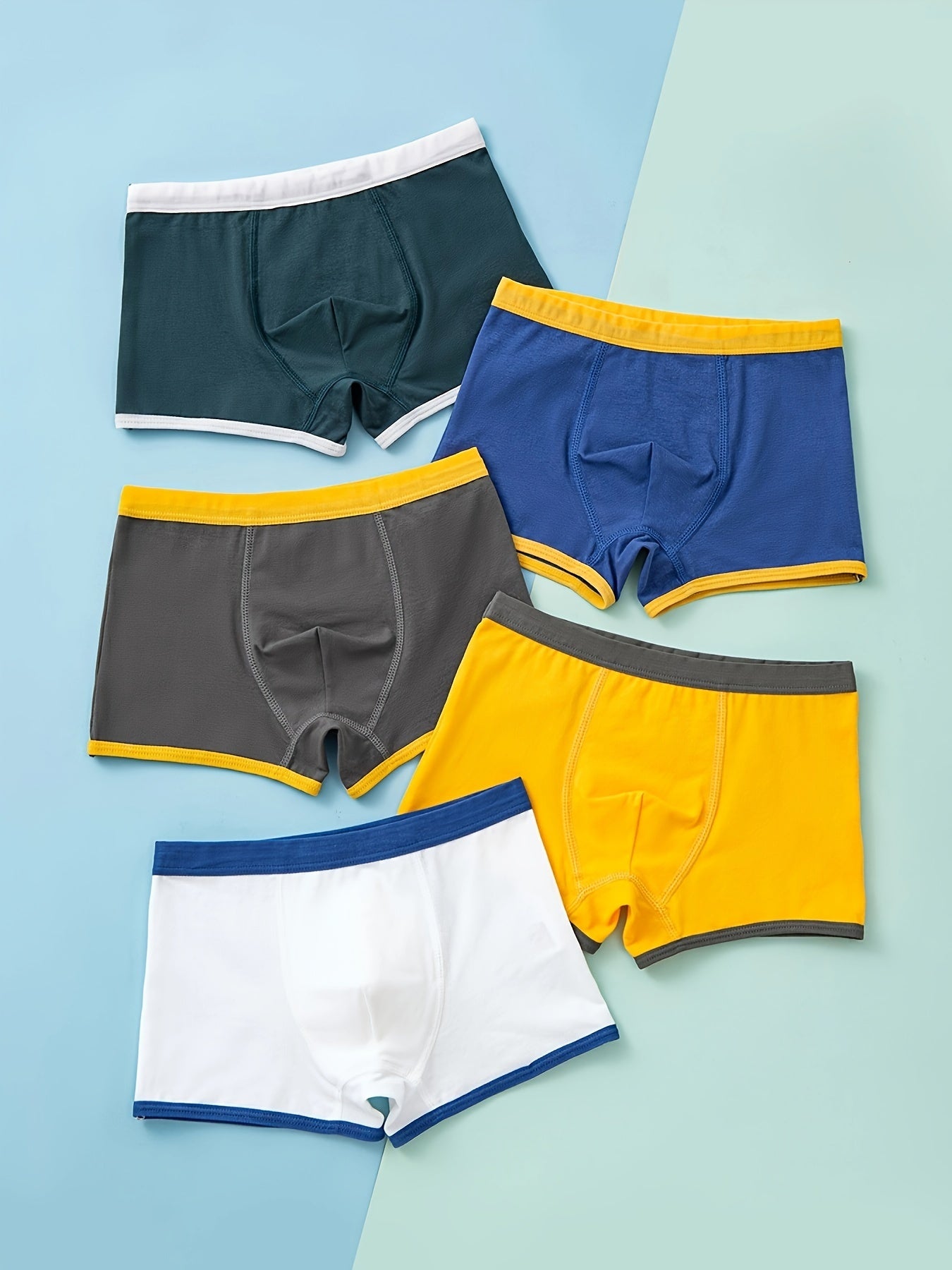 Conjunto de 5 Cuecas Boxer para Criança para Menino, 95% Algodão, Macias e Respiráveis, com Estampado Dinossauro, Tamanhos até aos 12 Anos.