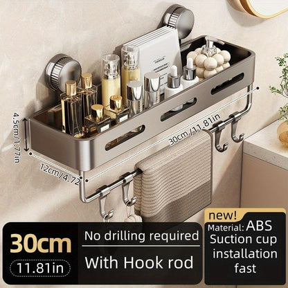 Simple to Install Suction Cup Shower Organizer - Heavy-Duty Rust-Resistant Plastic Wall-Mounted Floating Shelf with Sturdy Adhesive, Space-Saving Bathroom Storage for Shampoo, Soap & Toiletries, No Metal Pipes, Easy Assembly,