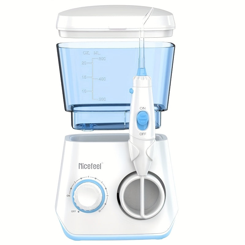 1pc Professional Electric Oral Irrigator with 10 Pressure Settings & 7 Interchangeable Tips - 600ml Water Flosser for Deep Cleaning Braces, Teeth, and Hard-to-Reach Areas - White & Blue Design for Home Use, Dental Irrigator