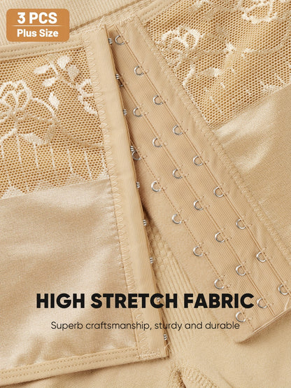 3pcs Value Pack Plus Size Women'S High-Waisted Tummy Control Shapewear Shorts - Seamless, Breathable Nylon Fabric, Medium Stretch, Easy Care & Quick-Dry, Non-Slip Waistband for, & Casual Attire (1XL-5XL)