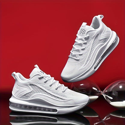 Men'S Breathable Mesh Sneakers - Non-Slip Shock-Absorbing Cushioned Mid-Top Running Shoes with Lace-Up Closure, All-Season Gym, Basketball, Basketball Footwear, Modern Sneakers, Durable Construction, Athletic Footwear, Fitnes