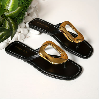 Women's White PU Cover-like Mule - Golden Buckle & Arch - Wide Widths Available - Slip-On Open-Toe Mule Shoes with Golden-Tone Strap & White PU Cover - Glossy PU Cover Upper & Arch - Minimalist Elegant Design for Summer, Beac