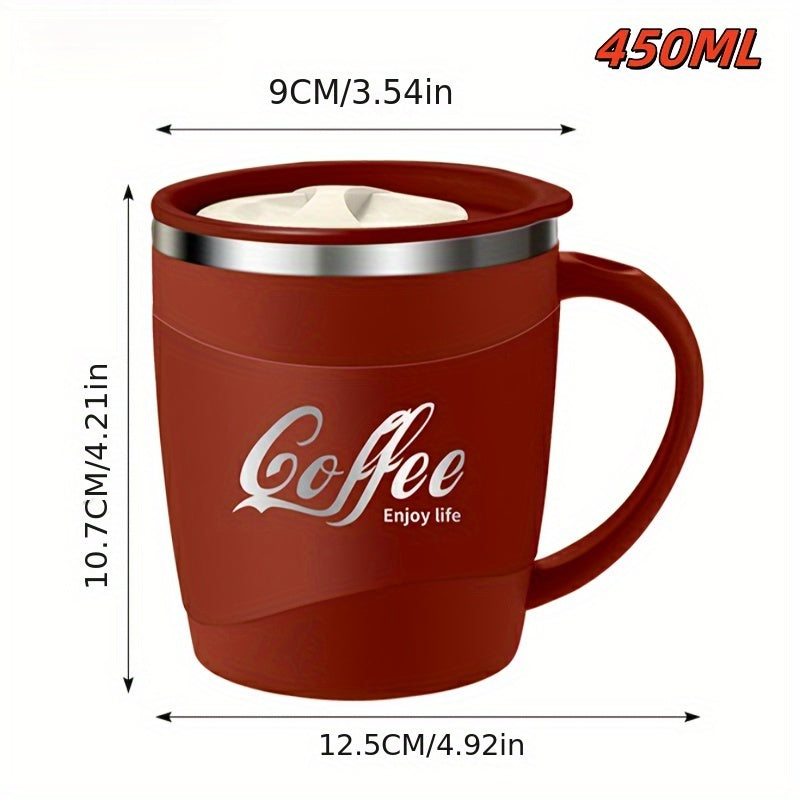1pc 15.4oz Stainless Steel Coffee Mug with Lid & Measurement Marks - Durable 304 Stainless Steel Cup for Office, Outdoor, or Home Use - White, Black, Red Options, Office Coffee Mug | Sleek Mug Design | Secure Lid Design, Coff