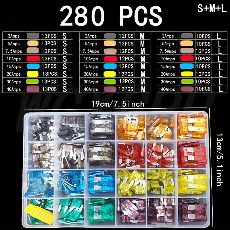 50/100/120/280/306pcs Automotive Fuse Combination Kit, Medium Duty, Fuse Blade Type for Marine·Car·Truck·Tram·Fuse Replacement 2A 3A 5A 7.5A 10A 15A 20A 25A 30A 35A