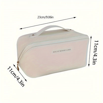 1pc Fashionable Artificial Leather Makeup Bag, Portable Travel Cosmetic Organizer with Handle, Large Capacity Toiletry Storage Pouch, Ideal for Christmas, Halloween, Thanksgiving Gift - No Fragrance