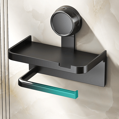 1pc Household Toilet Paper Holder with Storage Box, Suction Cup Wall-Mounted Bathroom Tissue Rack – No Drilling Required. Includes Phone Stand for Convenient Use in the Home or Shower Room, Toilet Tissue Holder for Bathroom