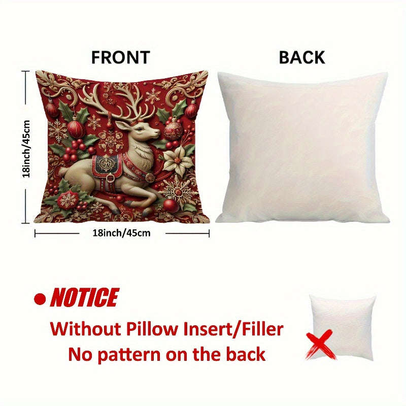 4pcs Festive Velvet Throw Pillow Covers, Christmas Santa, Reindeer, Snowman, and Tree Designs, Soft Comfortable Cushion Cases for Home Sofa and Bed Decor, Contemporary Style, Zippered Linen Fabric, Machine Washable