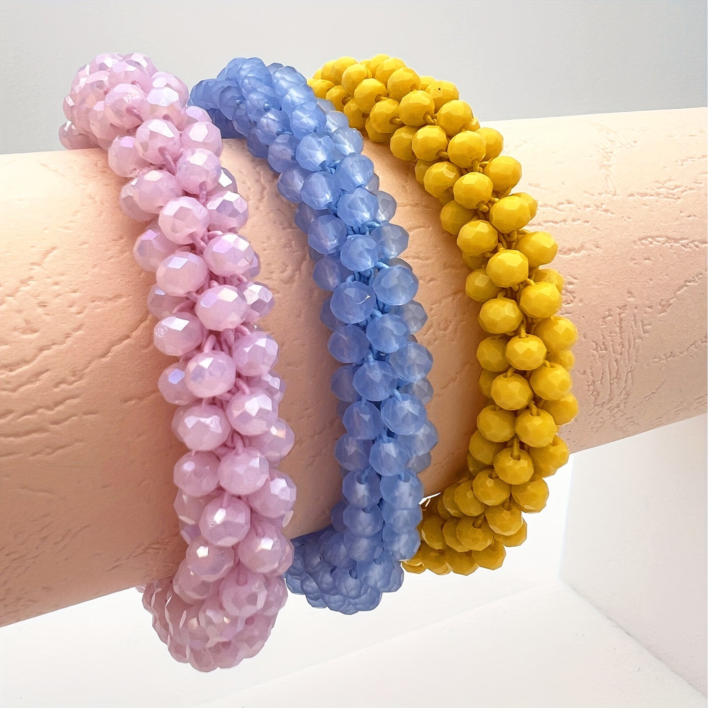 Esbbela 3pcs Bracelet Set Holiday Gift Beaded Artificial Crystal Stackable Strap Set with Elasticity Suitable for Women Men 16.51-20.32 cm Daily Vacation