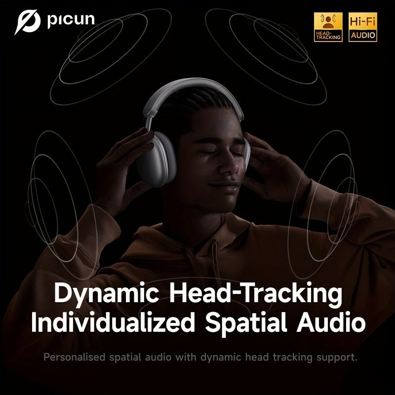 Picun F8 Pro Wireless Over-Ear Headphones with 52dB Hybrid ANC, Hi-Res Audio, Detachable Fabric Ear Cushions, Smart 5-Mic ENC, 140-Hour Standby, and Seamless Dual-Device Connectivity, Black, Wireless Headphones, Modern Headph