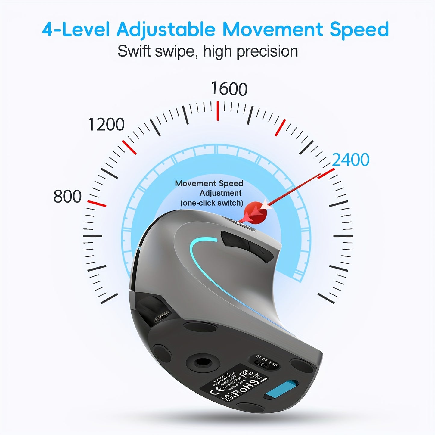 HXSJ Dual-Mode Wireless Vertical Mouse, Large Battery, Suitable for PC Laptops and Desktops! Ideal for Office and Travel, USB Charging, Optical Movement Detection, Right-Handed, Plastic Material, Windows 7 Compatible, No Char