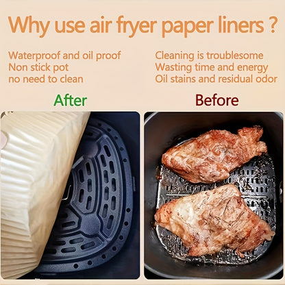100pcs Non-Stick Air Fryer Liners - Brown Paper Sheets for Baking, Roasting And Microwaving - Easy to Clean, Healthier Cooking, Great for Home And Commercial Kitchens, Air Fryer Accessories