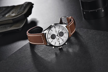 1pc New BENYAR Men's PU Leather Quartz Wristwatch, Men's 100M Multifunctional Watch Military Sports Chronograph Watch For Men