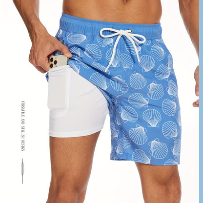 Men's Quick-Dry Beach Shorts with Tropical Palm Tree & Palm Leaf Print - Breathable Stretch Fabric for Summer, Outdoor, Hiking, Swimming - Machine Washable Casual Athletic Shorts, Outdoor Activewear, Summer Shorts