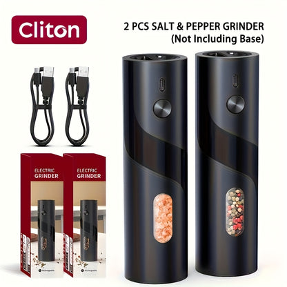 1pc or 2pcs Rechargeable Electric Salt & Pepper Grinder with LED Light - Automatic Salt & Pepper Mills, USB Charging, Adjustable Coarseness, 110ml Large Capacity, Ideal for Kitchen & Dining Use, Kitchen Spice Mill | Modern Ki