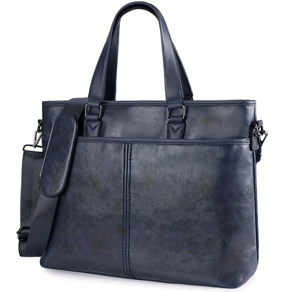 LUBARDY Men'S Business Handbag, Large Capacity B4 Two-way Synthetic Faux Leather Office Travel Commute Bag, Zipper Closure, Detachable Shoulder Strap, Polyester Lined, No Printing - Black/Brown, Navy Blue, Daily Commute Bag |