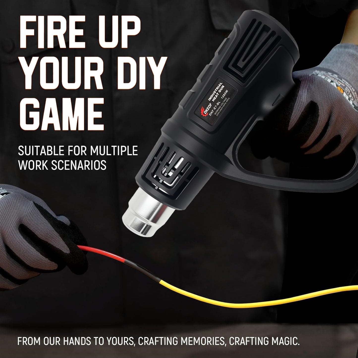 DKEOF 1280W Heavy Duty Heat Gun Kit with Dual-Temperature Settings (302°F/1202°F), Overheat Protection, Fast Heating, Ergonomic Handle & Durable Construction - for Shrinking PVC, Welding