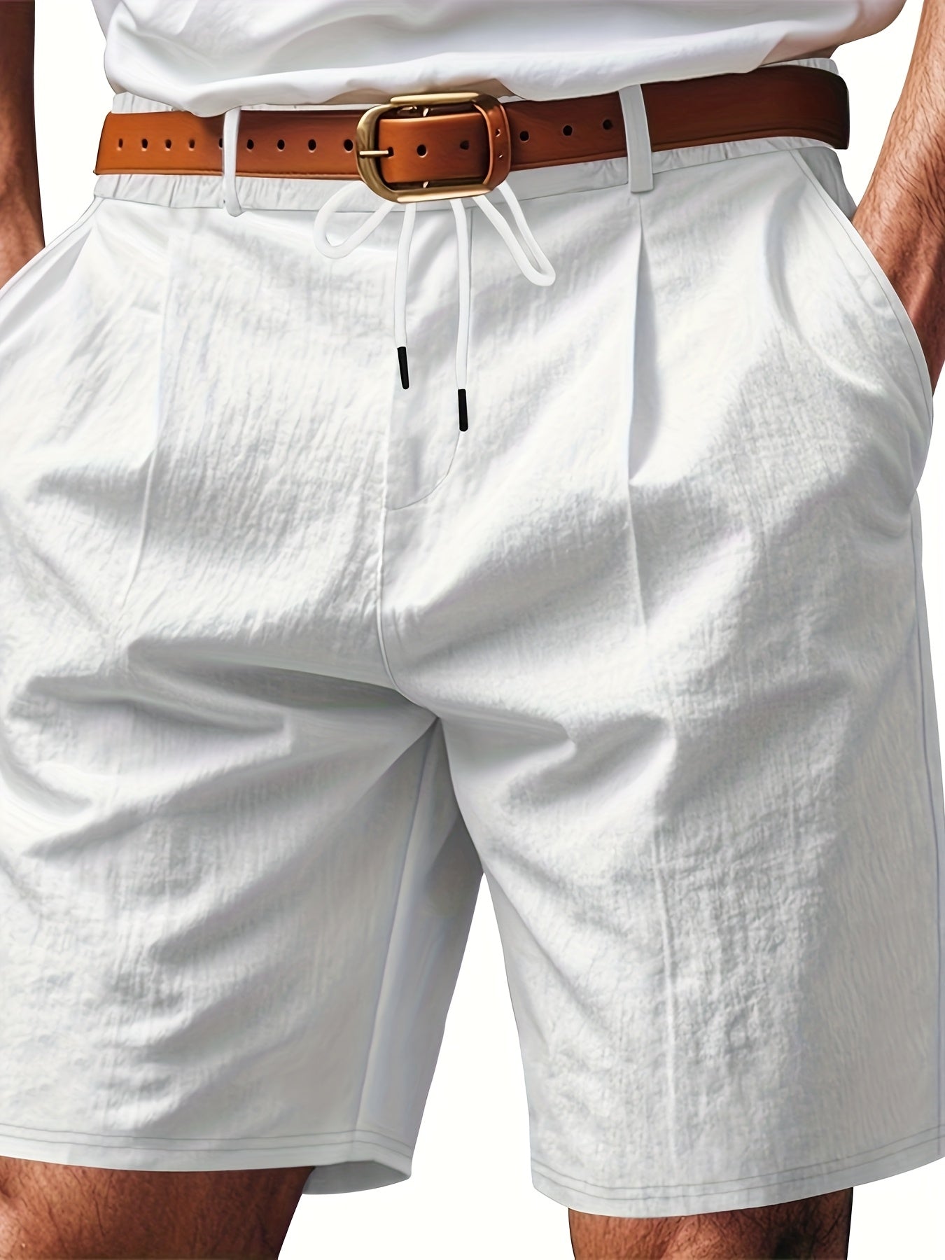 Men'S Casual Summer Linen Shorts - Light Gray, Breathable 5-Inch Shorts with Pockets, Perfect for Beach & Outdoor Activities, Casual Summer Wear|Relaxed Fit Shorts|Pocketed Shorts