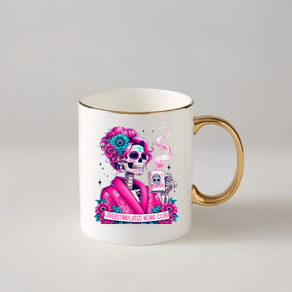 4pcs Pink Skull Coffee & Beverage Mug Set with DIY Decorative Stickers - Transparent Glass, Waterproof, Scratch & Oil Resistant for Various Surfaces