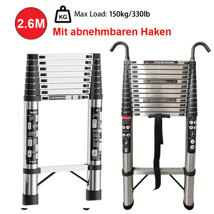 150kg Stainless Steel Ladder, 5m 4.4m 3.8m 3.2m 2.6m Telescopic Folding Ladder, Portable Safety Ladder, Suitable for Renovation And Maintenance, Garden Pruning, Orchard Picking, Warehouse Stocking, Ladder for Home, A Shape Ad