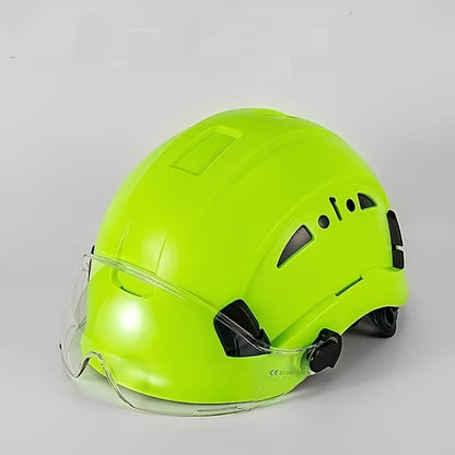 Capacete de segurança ajustável com viseira integrada - Plástico ABS durável, design ergonómico para utilização na construção civil e indústria, branco, equipamento de segurança para a construção, acabamento brilhante elegante, tiras de ajuste seguro.