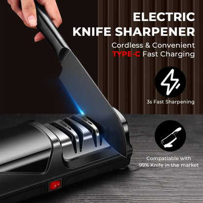 Knife Sharpener, Professional 2-Stages Electric Knife Sharpeners for 20-Degree Straight Edge, Knife Sharpener for Kitchen Knives with Sharpening and Polishing, Black