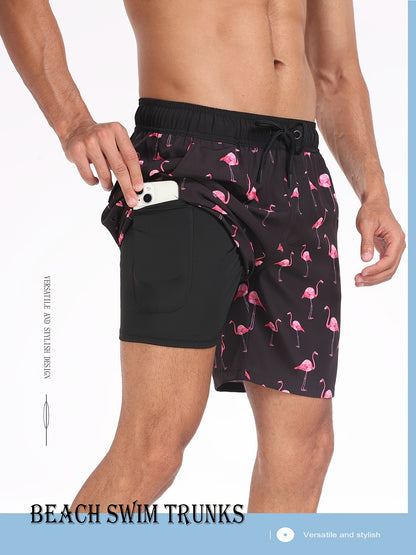 Men's Quick-Dry Beach Shorts with Tropical Palm Tree & Palm Leaf Print - Breathable Stretch Fabric for Summer, Outdoor, Hiking, Swimming - Machine Washable Casual Athletic Shorts, Outdoor Activewear, Summer Shorts