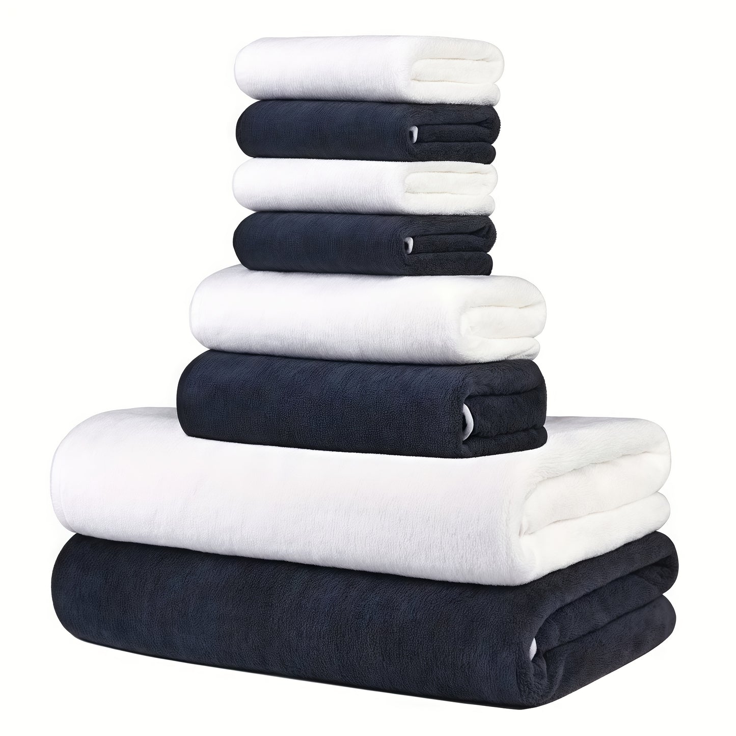 8-Pack Ultra-Soft Coral Fleece Bath Towel Set, 2 Bath Towels 69.85 X 139.7 cm, 2 Hand Towels 34.8 X 74.93 cm, 4 Square Towels 29.97 X 29.97 cm, Quick-Drying, Highly Absorbent And Lightweight, Gentle Camping Towels