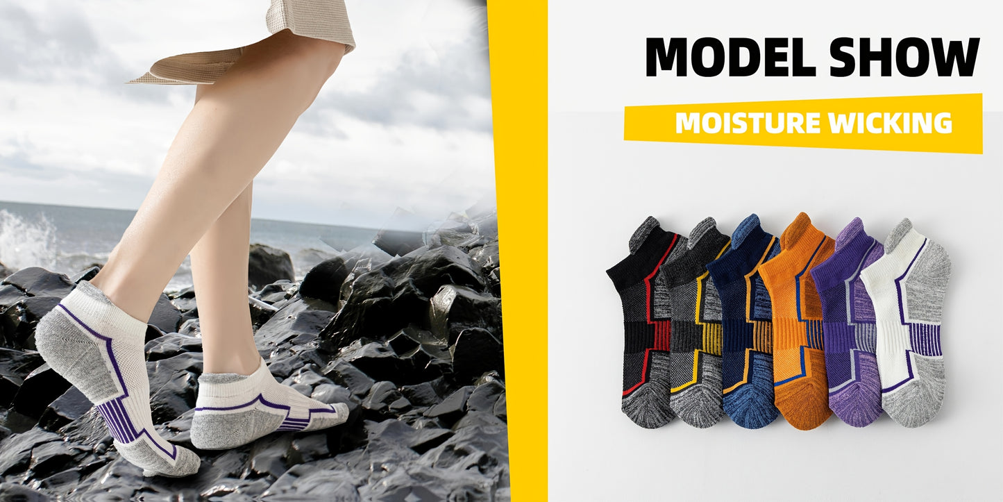 6 Pairs Unisex Trainer Socks, Short Padded Running Socks, Breathable Cotton Sports Socks