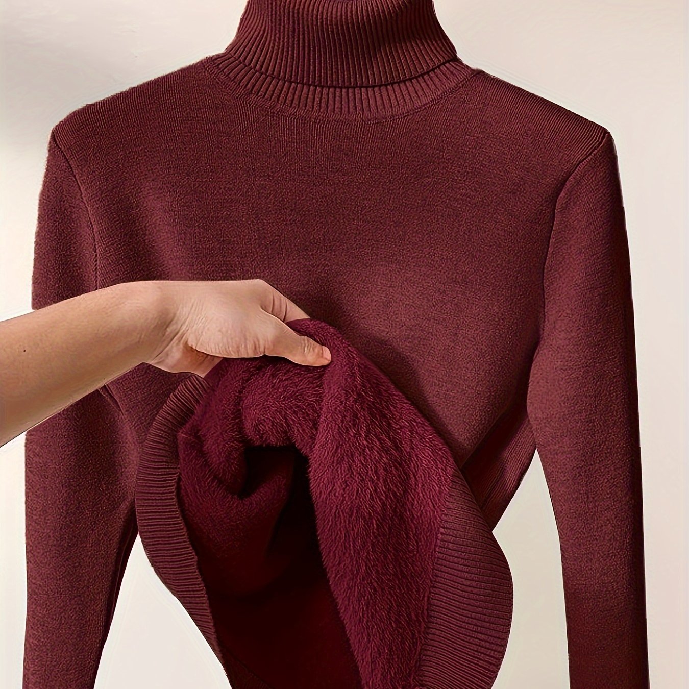 Solid Turtle Neck Pullover Sweater, Casual Long Sleeve Thermal Sweater For Fall & Winter, Women's Clothing