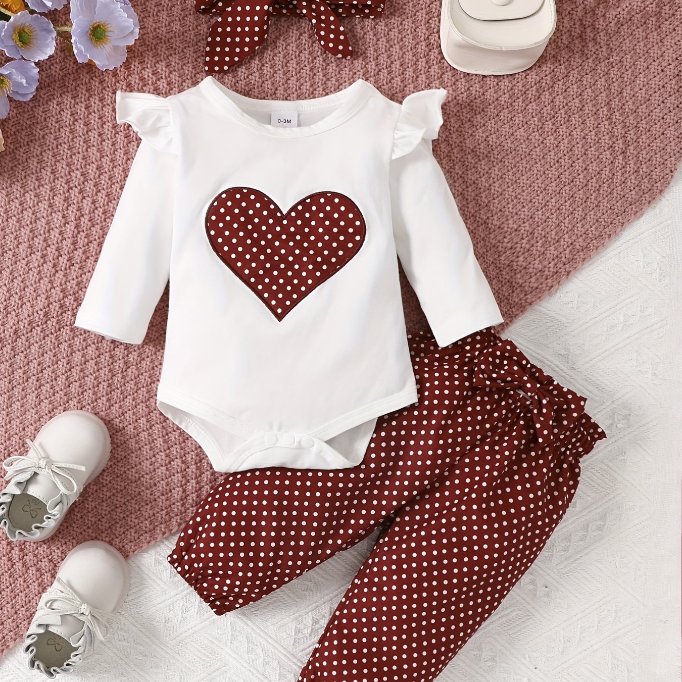 2pcs Baby Girl's Stylish Set, "Isn't She Lovely" Print Long Sleeve Onesie + Polka Dot Pants, Comfy Trendy Outfit