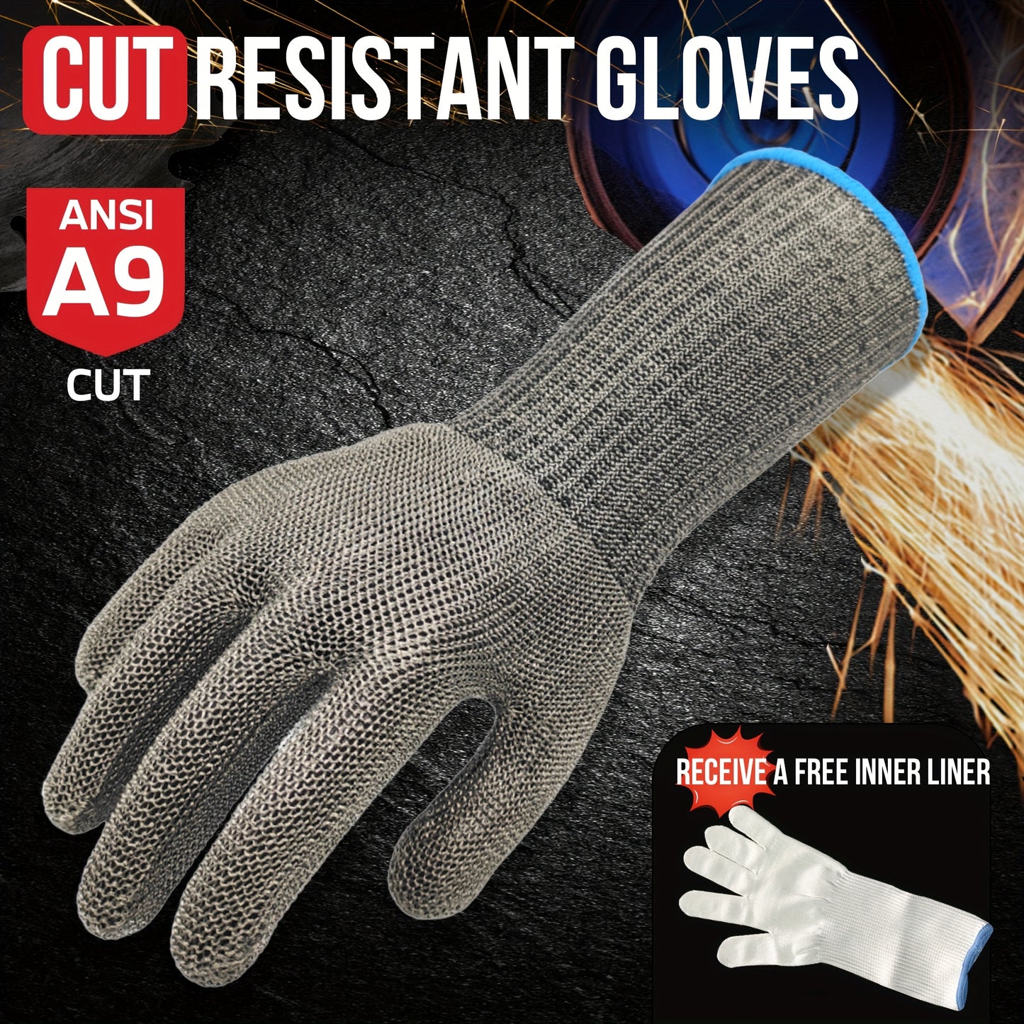 1pc Long Cuff Stainless Steel Wire Mesh Cut-Resistant Glove with White Nylon Liner - Cut Level 9 Protection, Machine Washable, Ideal for Butchering, Glass Handling, and Industrial Work