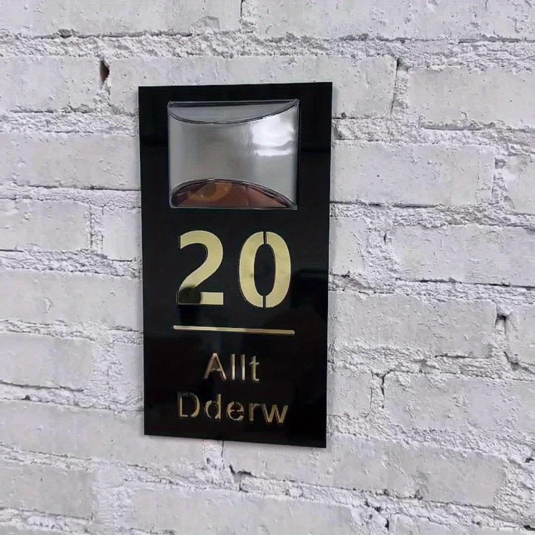 Customizable Text Solar-Powered Double-Layer Acrylic Door Sign - Golden and Silvery Dual-Layer Acrylic Design - Suitable for Companies, Homes, Apartments, Bars, etc. as Outdoor Entrance Street Address Wall Decor