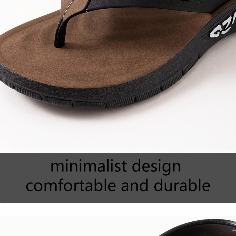 Chinelo de dedo casual de verão para homem - Resistente a odores, antiderrapante, durável, com sola macia e tira ajustável, design castanho e preto para uso diário e ao ar livre, calçado de praia | Chinelo de dedo elegante | Sola em PVC durável, sandália