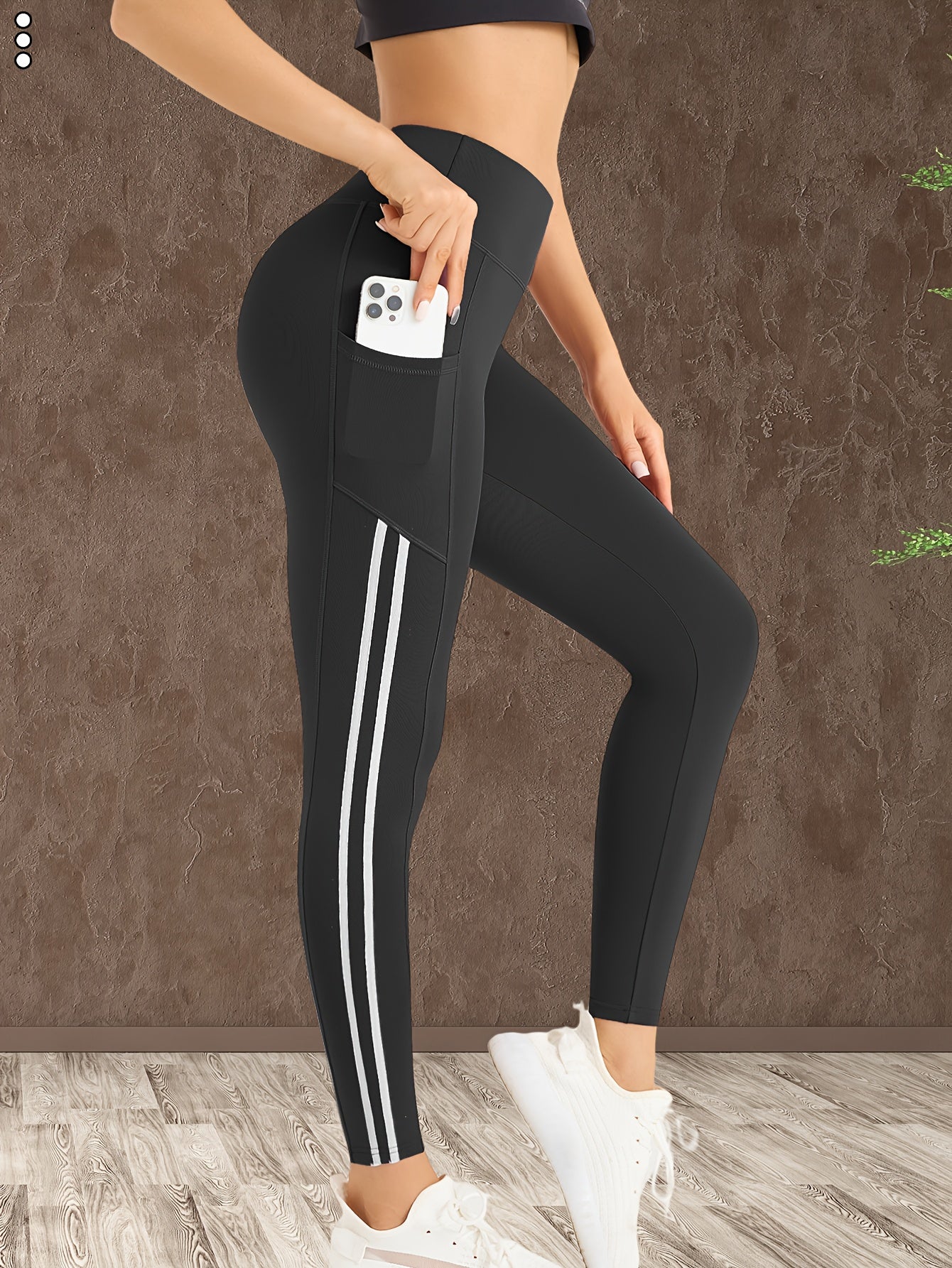 Women's High-Waisted Leg Pants - Full-Length Side Stripe Pants with Tummy Control & Leg Lift Design, 4-Way Stretch Pants for,, - All-Season Elastic Leg Warmth, Solid Black Leg Warmth & Muscle-Defining Pants (Machine Washable)