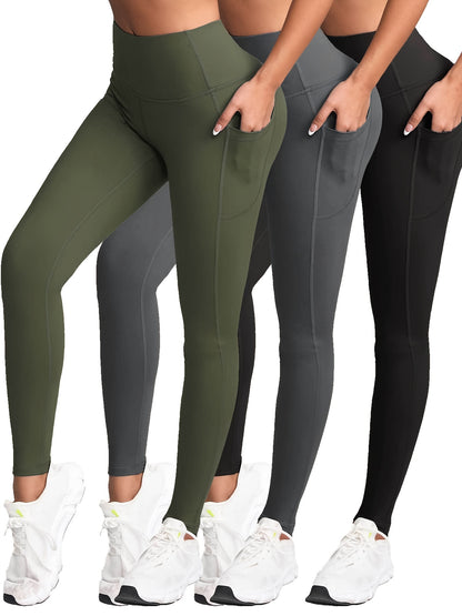 3pcs Women's High-waisted Side Pocket Casual Trousers with Special Hip Design, Versatile Butt-lifting Spring and Autumn Trousers