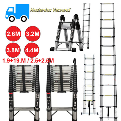 150kg Stainless Steel Ladder, 5m 4.4m 3.8m 3.2m 2.6m Telescopic Folding Ladder, Portable Safety Ladder, Suitable for Renovation And Maintenance, Garden Pruning, Orchard Picking, Warehouse Stocking, Ladder for Home, A Shape Ad
